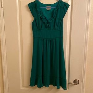 Anthropology Maeve pindot Green ruffle dress solid green